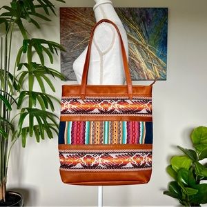 SOLD- Camari Women’s Leather & Wool Blend Tote Bag | Handcrafted | Boho Tribal